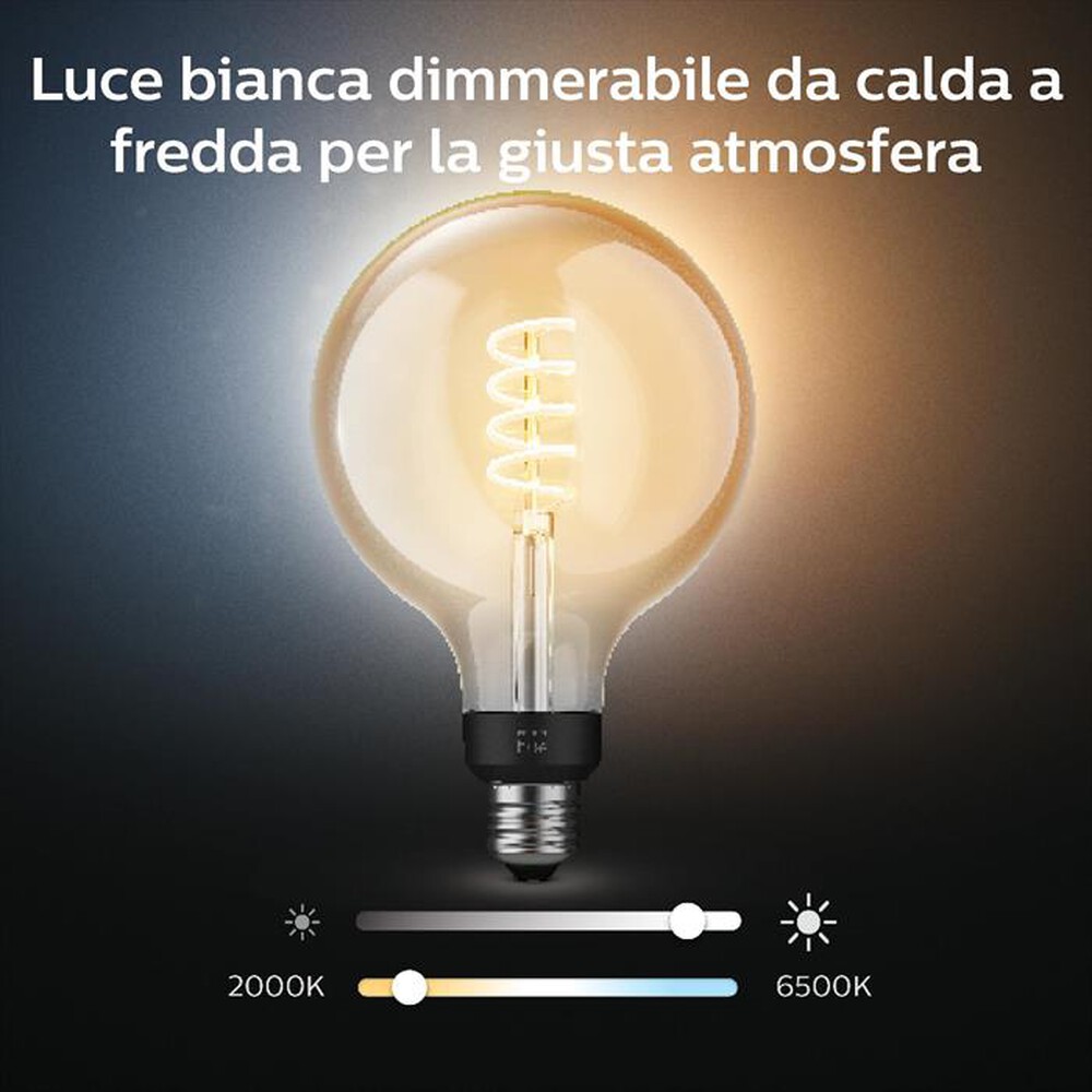 "PHILIPS - HUE WHITE, LAMPADINA GLOBO SMART E27 FILAMENT, 9W-Bianco"