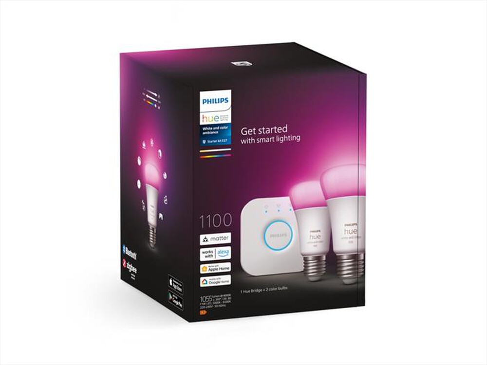 "PHILIPS - WHITE AND COLOR AMBIANCE STARTERKIT BRIDGE+2 PEZZI-Bianco"