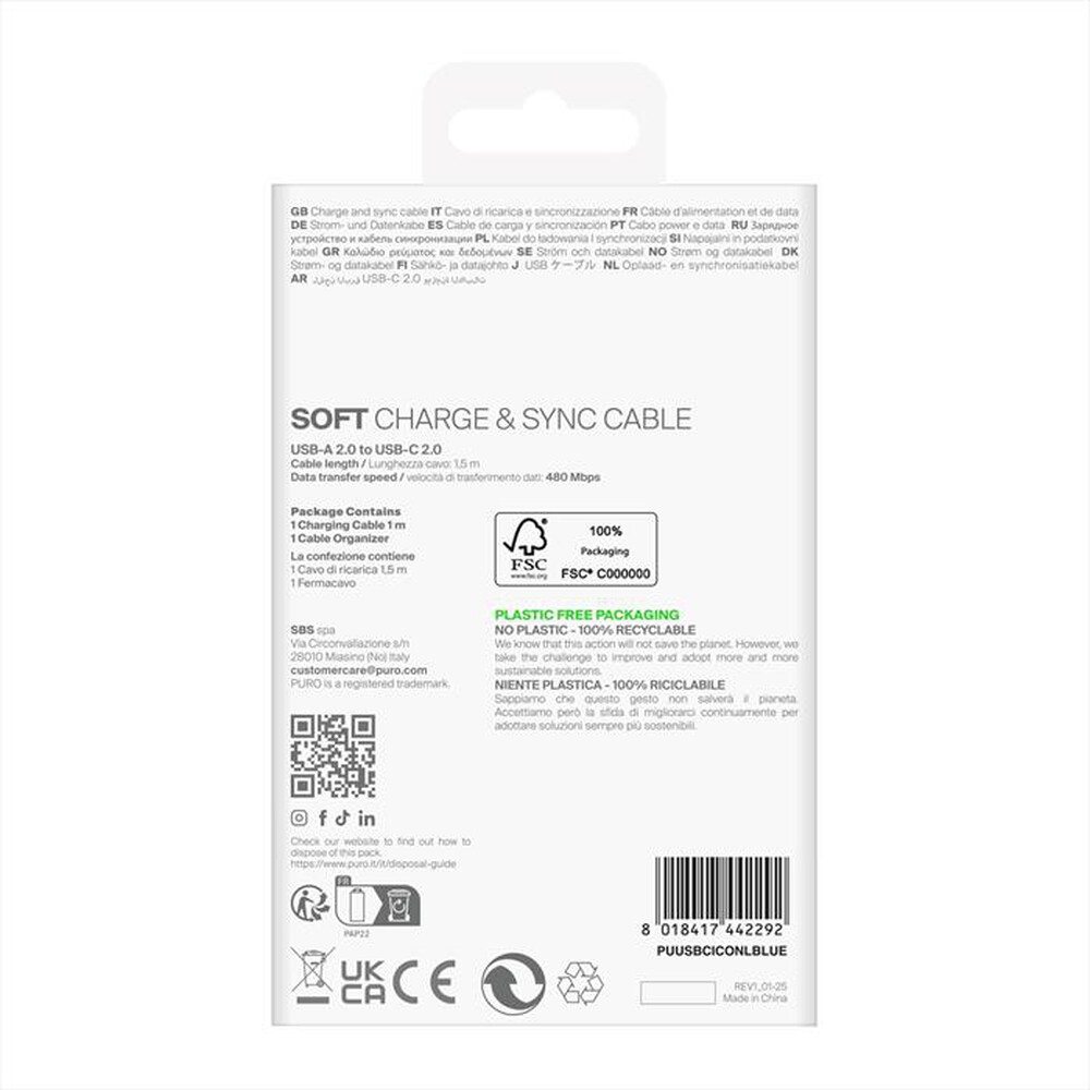 Immagine del prodotto PURO - Cavo da USB-A a USB-C PUUSBCICONLBLUE-Powder Blue