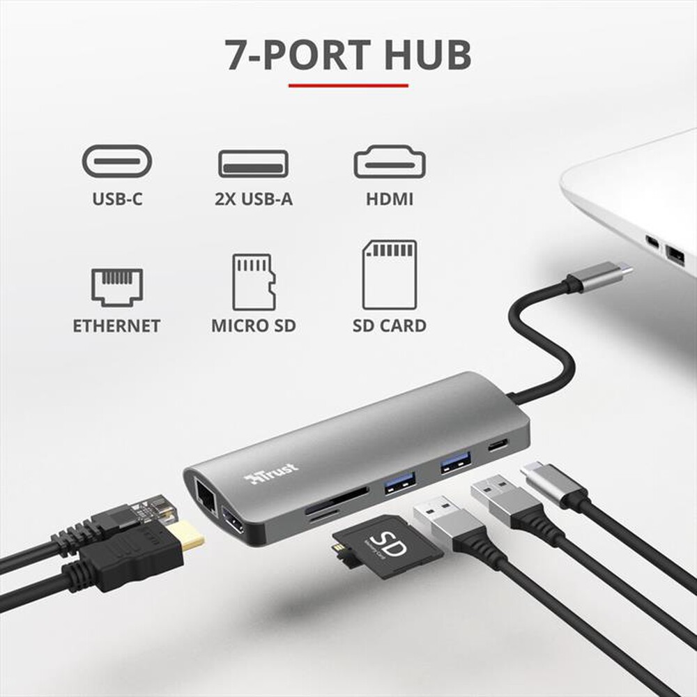 "TRUST - DALYX 7-IN-1 USB-C ADAPTER-Grey/Black"