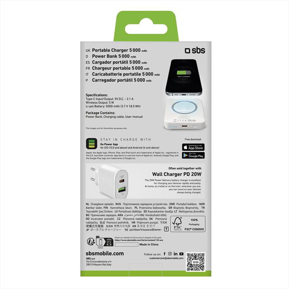 "SBS - Power bank magnetico TEBB5000MAG1CW-Bianco"