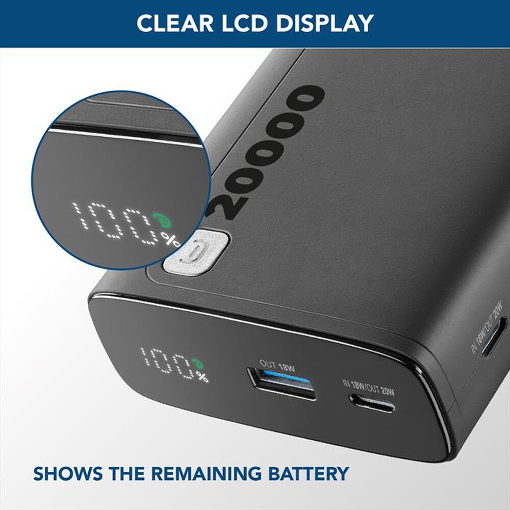 Immagine del prodotto CELLULARLINE - Caricabatterie Portatile PBDISPL01PD20000K-Nero