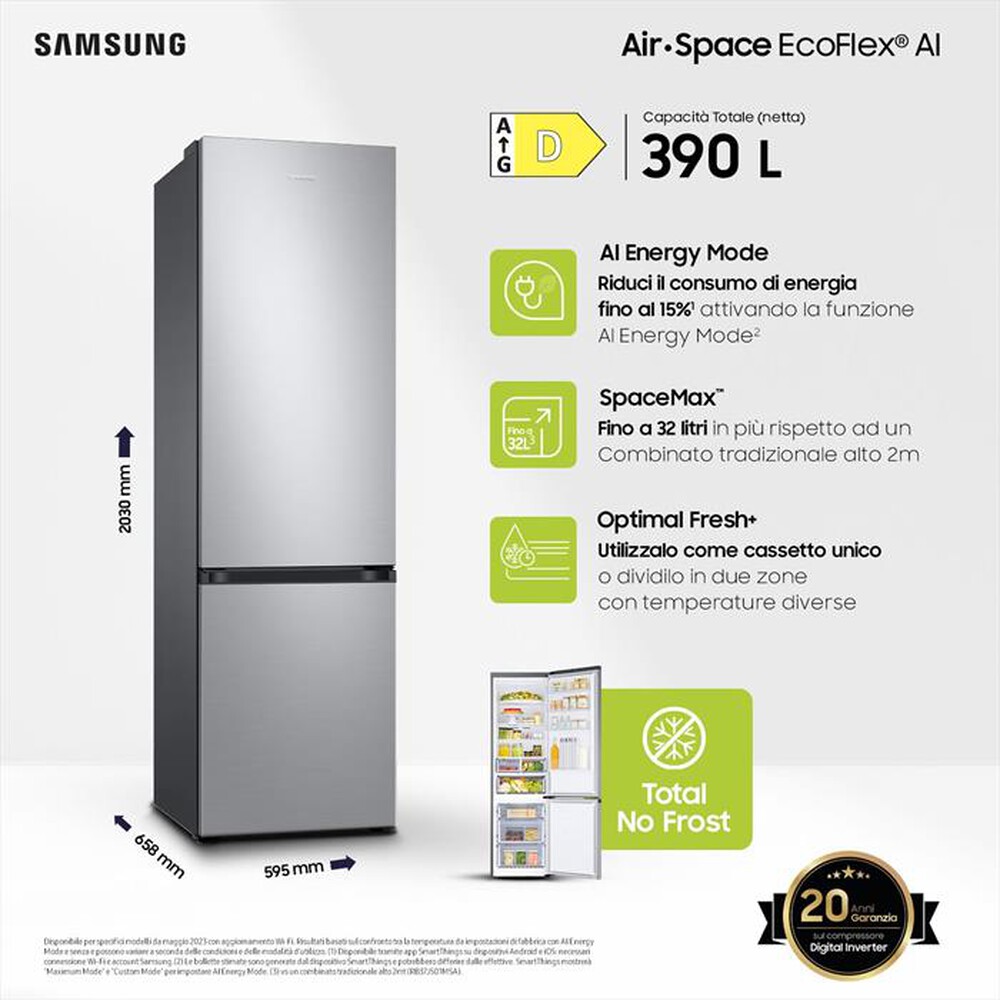 "SAMSUNG - Frigorifero combinato RB38C603DSA/EF ClasseD 390lt-SILVER INOX"