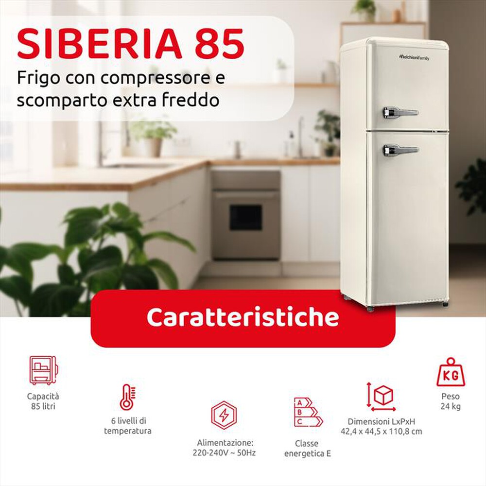 Immagine del prodotto MELCHIONI FAMILY - Frigorifero 2 porte SIBERIA 85 Classe E 85lt-Panna / Metallo