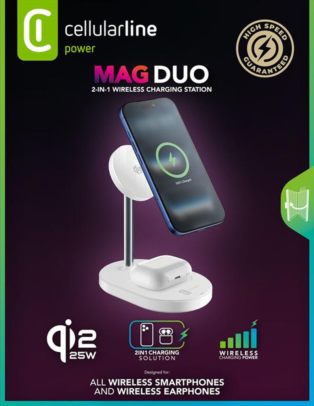Immagine del prodotto CELLULARLINE - Station ricarica wireless 2in1 MAG DUO QI2.2 25W-Bianco