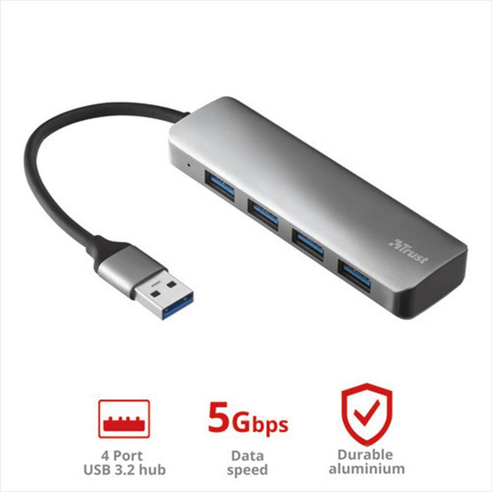 "TRUST - HALYX 4-PORT USB3.2 HUB-Alluminio"