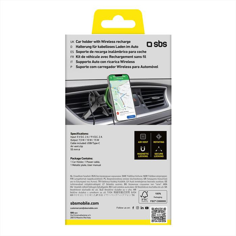 "SBS - Supporto auto wireless TESUPMAGWIR15W-Nero"