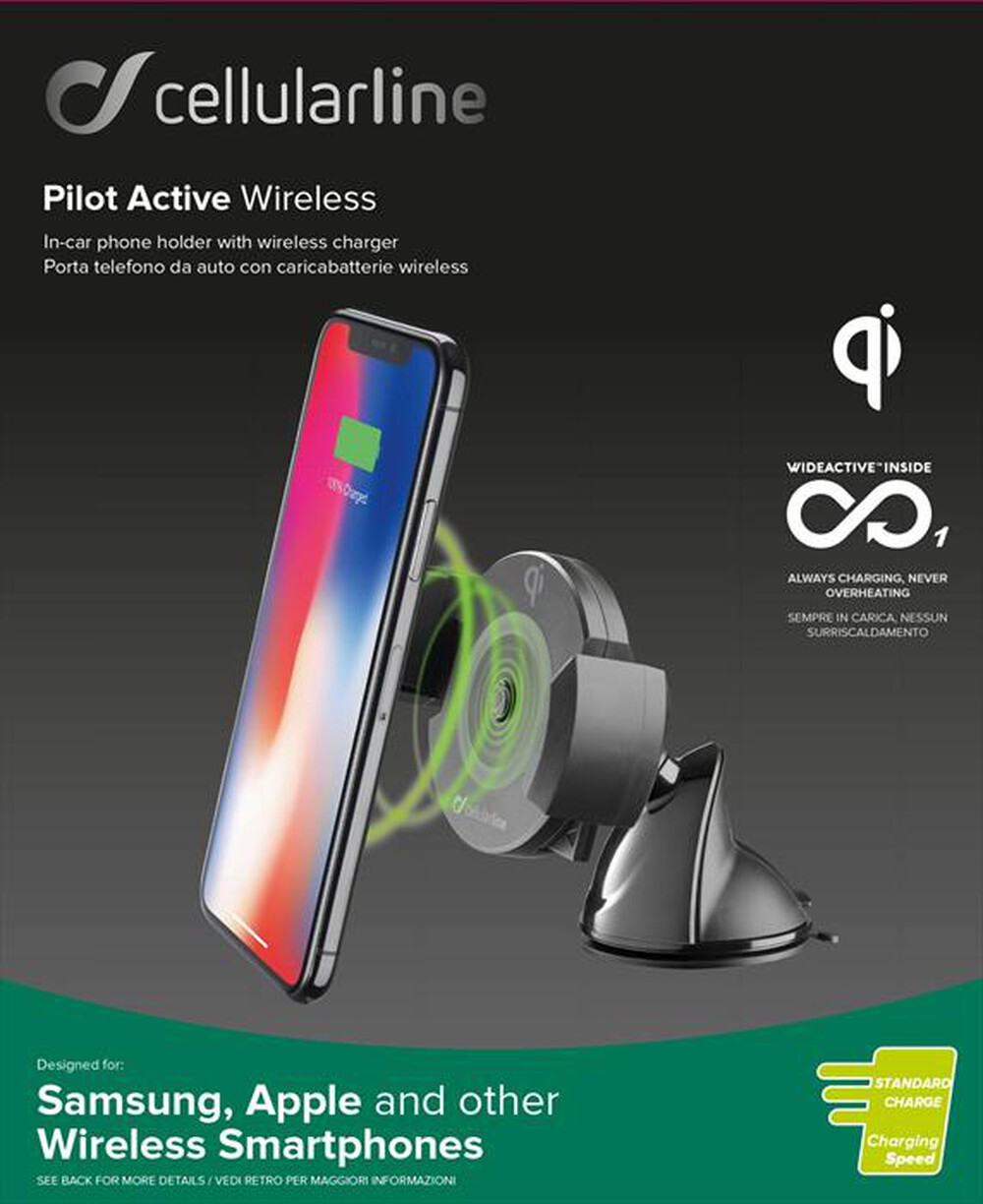 "CELLULARLINE - PILOTACTWIRELESSK Supporto auto a carica wireless-Nero"