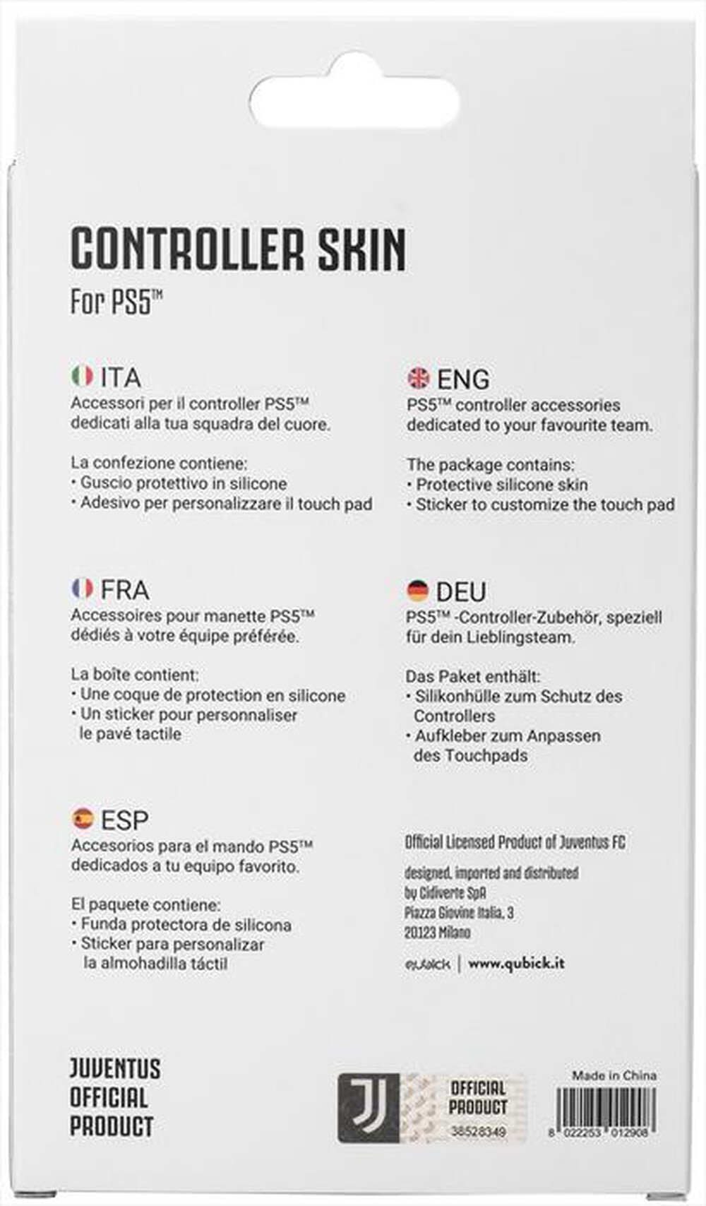 "QUBICK - CONTROLLER SKIN JUVENTUS OPTICAL (PS5)-Bianco e Nero"