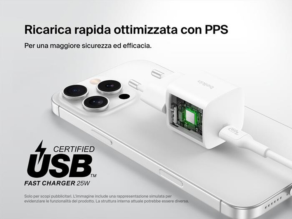 Immagine del prodotto BELKIN - Caricabatteria USB-C 25 W + cavo USB-C/USB-C da 1m-Bianco