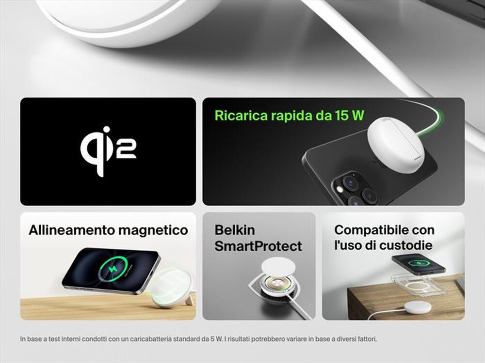 Immagine del prodotto BELKIN - TAPPETINO DI RICARICA WIRELESS MAGNETICA QI2 15W-Bianco