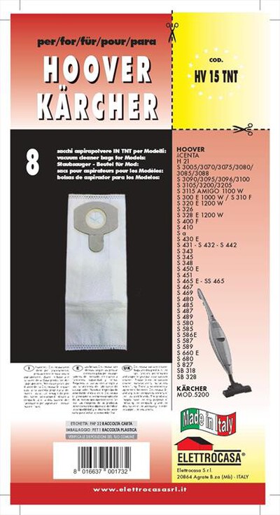 ELETTROCASA - Sacchetti per Hoover/Karcher HV15TNT 8pz-Multicolore