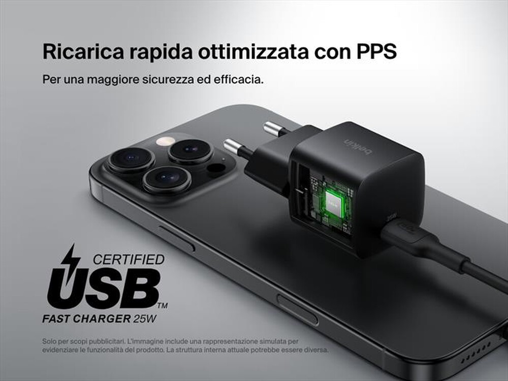 Immagine del prodotto BELKIN - Caricabatteria da parete USB-C da 25 W BoostCharge-Nero