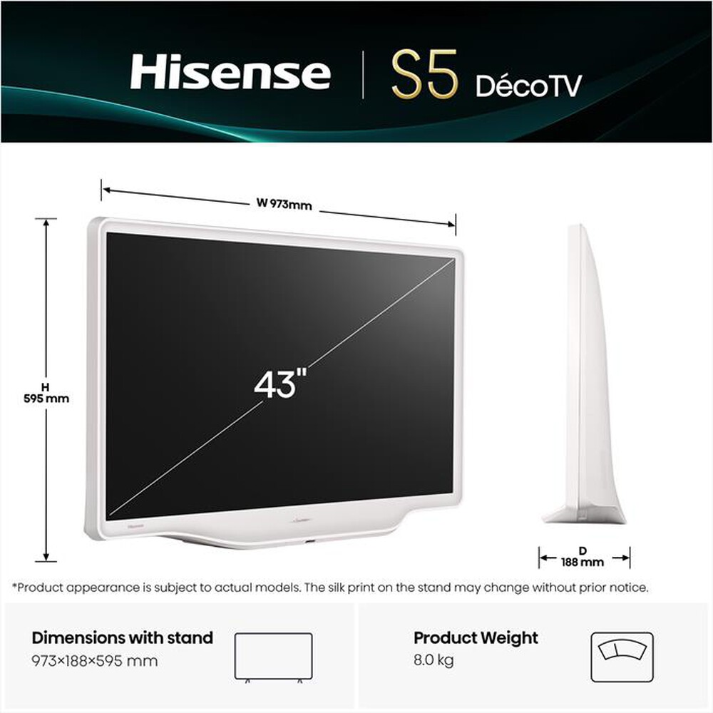 Immagine del prodotto HISENSE - Smart TV QLED 4K 43" D&egrave;co 43S5Q-BIANCO