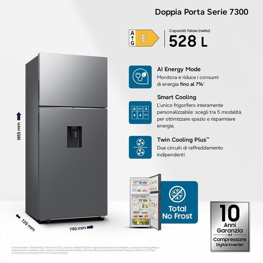 Immagine del prodotto SAMSUNG - Frigorifero 2 porte RT53DG7B14S9EF Classe E 528 lt-Metal Inox