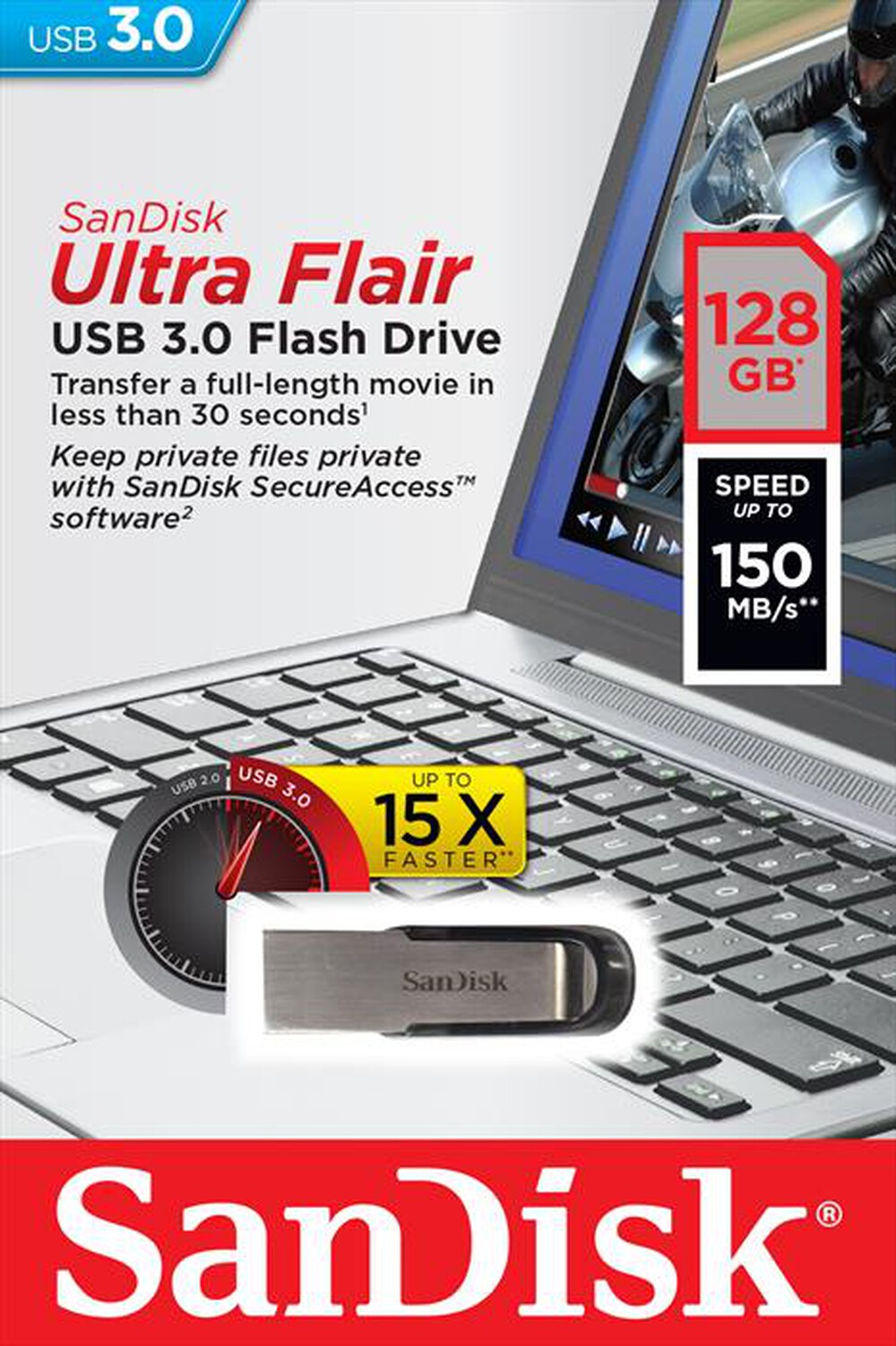 "SANDISK - USB ULTRA FLAIR 128GB"