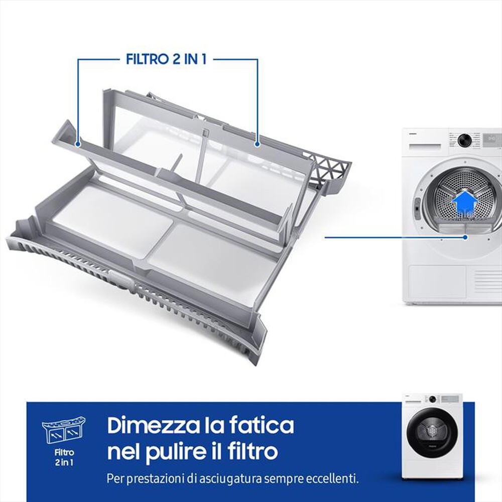 "SAMSUNG - Asciugatrice DV90DG52A0AHET 9KG Classe A+++-bianco oblò nero display silve"