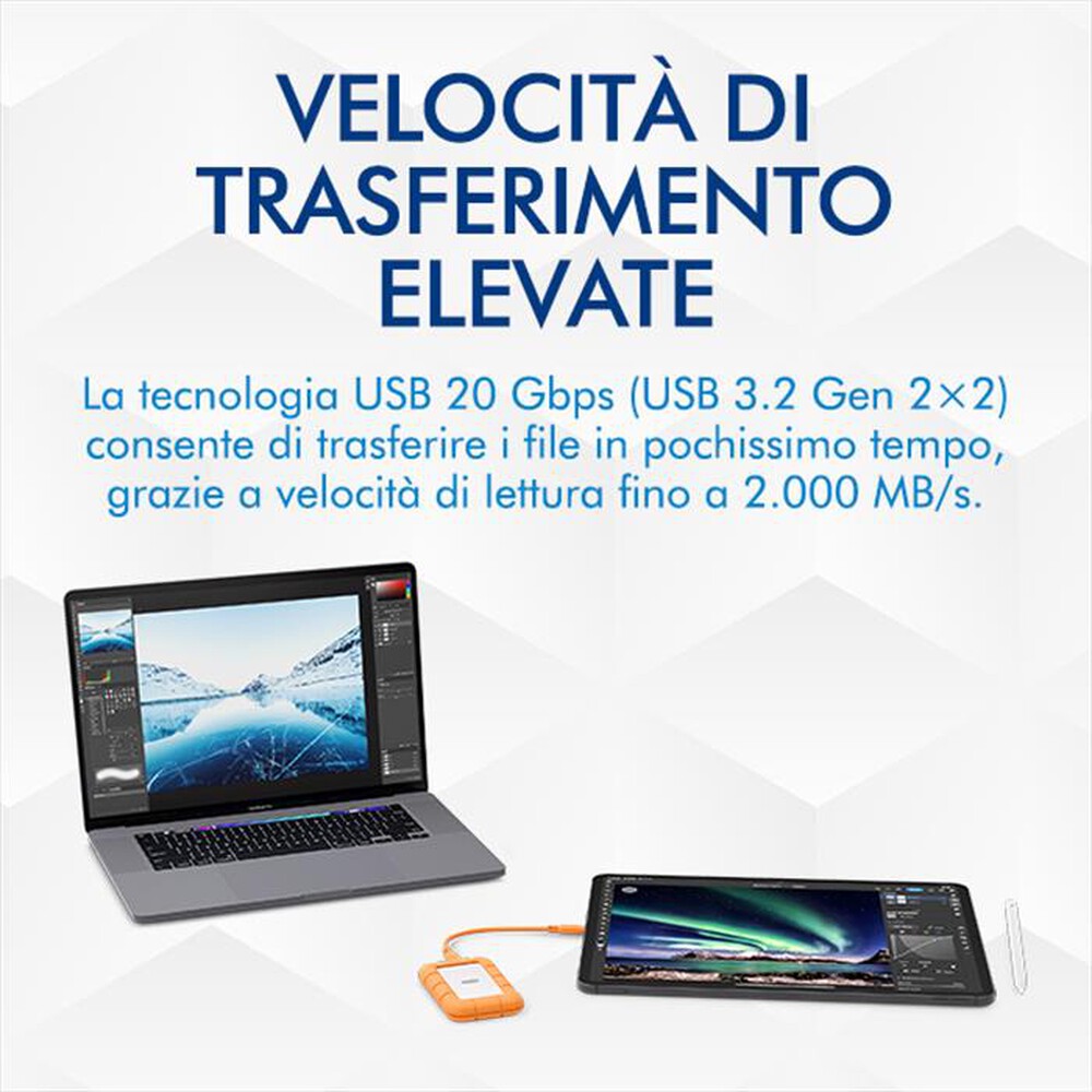 "LACIE - Hard disk esterno 2000GB RUGGED MINI SSD USB-C-Grigio"