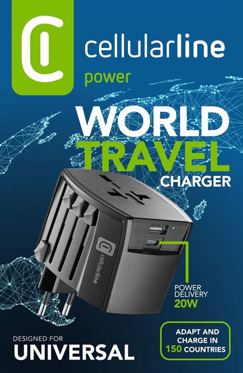 "CELLULARLINE - WORLD TRAVEL CHARGER-Black"