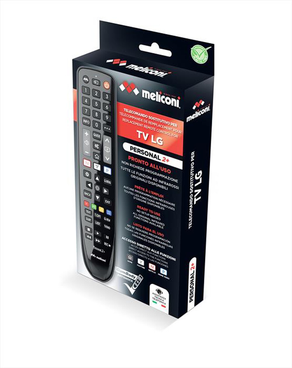 "MELICONI - Telecomando GUMBODY PERSONAL 2+ LG-Nero lucido / nero opaco / cor"