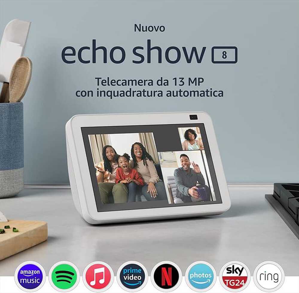 "AMAZON - NUOVO ECHO SHOW 8 (2ª GENERAZIONE, MODELLO 2021)-Bianco ghiaccio"