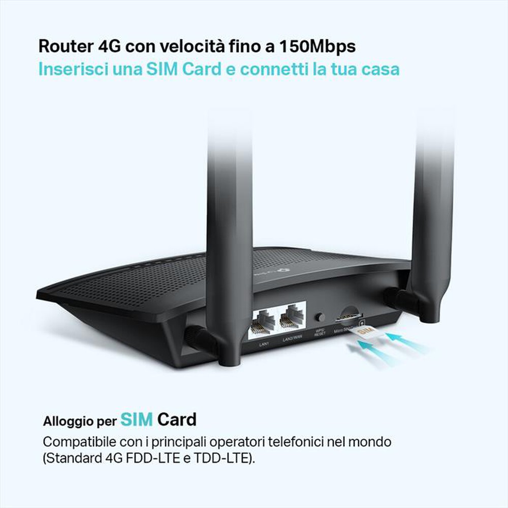 "TP-LINK - TL-MR100 - ROUTER 4G FINO A 150MBPS - WI-F"