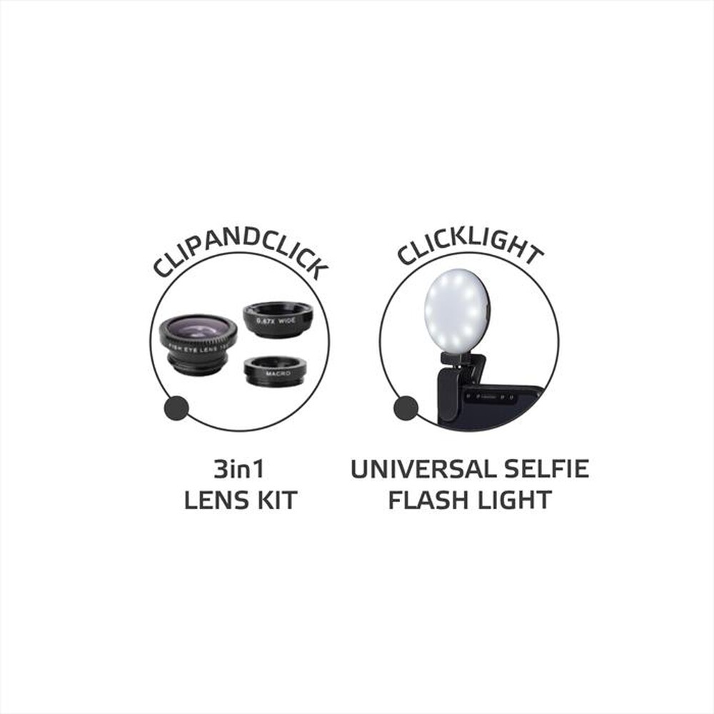 "CELLY - SELFIEKIT FLASHLIGHT LENS KIT-Nero/Plastica"
