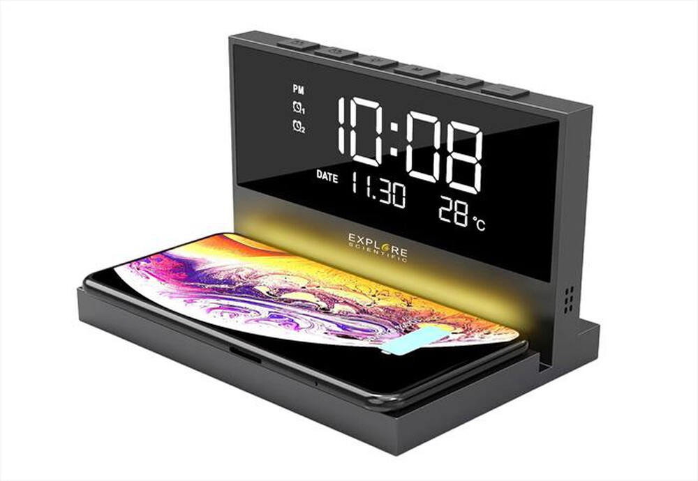 "EXPLORE SCIENTIFIC - OROLOGIO DA SCRIVANIA CON RICARICA WIRELESS-Black"