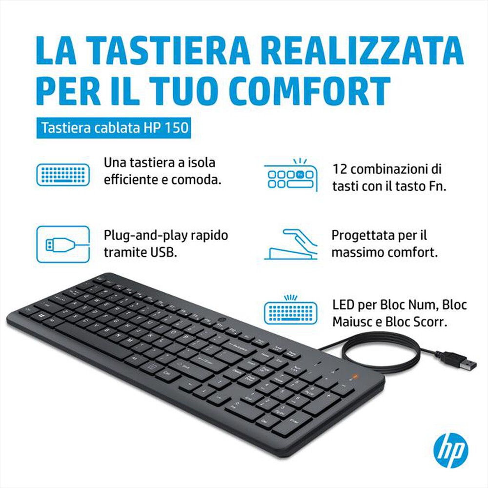 "HP - TASTIERA 150 CABLATA-Nero"