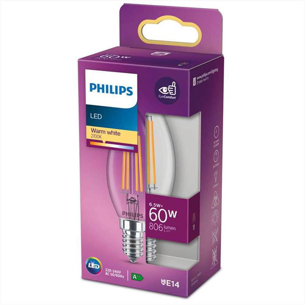"PHILIPS - Lampada a LED CAND.FIL.TRS.E14 60W CL-White"