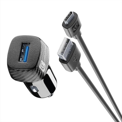 CELLULARLINE - Caricabatterie auto 18W con porta USB-A/cavoUSB-C-Nero
