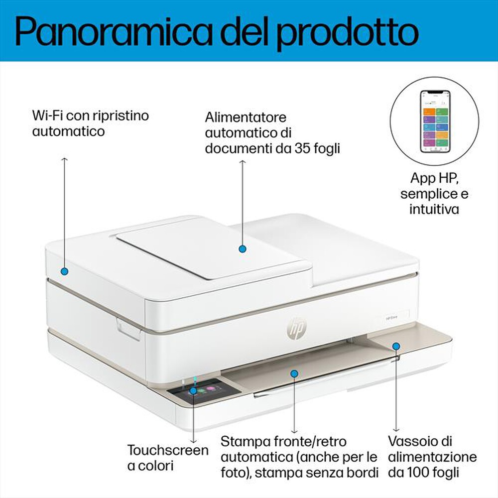 Immagine del prodotto HP - Stampante ENVY 6520E 3 MESI DI INSTANT INK CON HP+-Bianco