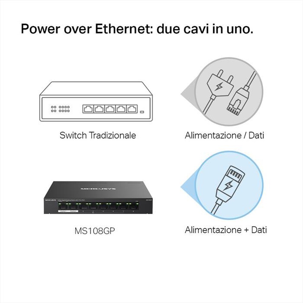 "MERCUSYS - 8-PORT GIGABIT DESKTOP SWITCH WITH  4-PORT POE+-nero"