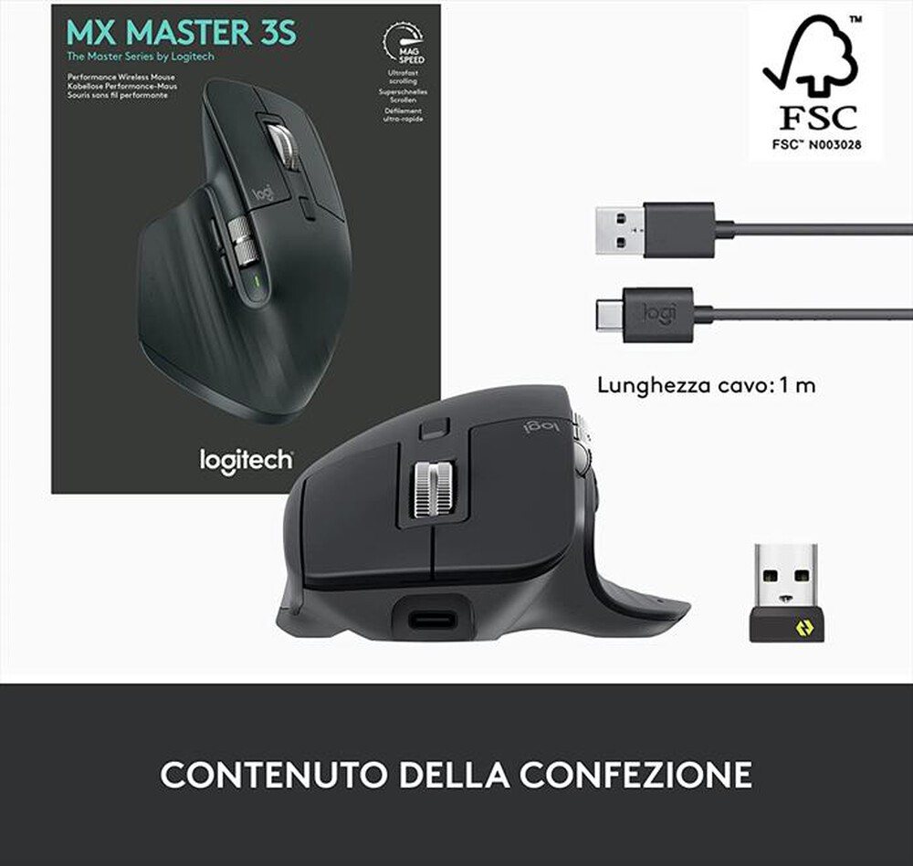 "LOGITECH - Mouse MX Master 3S-Grigio scuro"