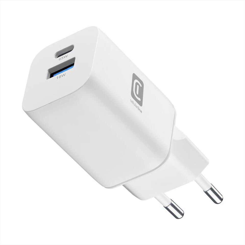 Immagine del prodotto CELLULARLINE - Caricatore Multiporta GaN 65W Dual USB-A + USB-C-Bianco