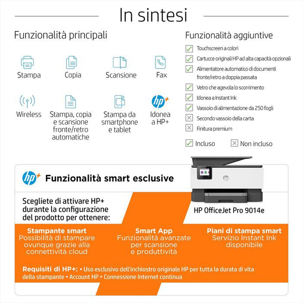 "HP - OFFICEJETPRO 9014E 9 MESI DI INCHIOSTRO CON HP+-Bianca e Grigia"