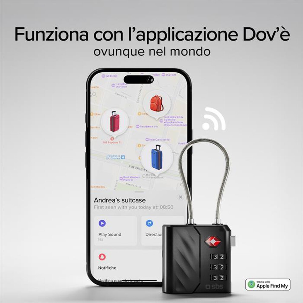 Immagine del prodotto SBS - Lucchetto TSA con localizzatore integrato-Nero