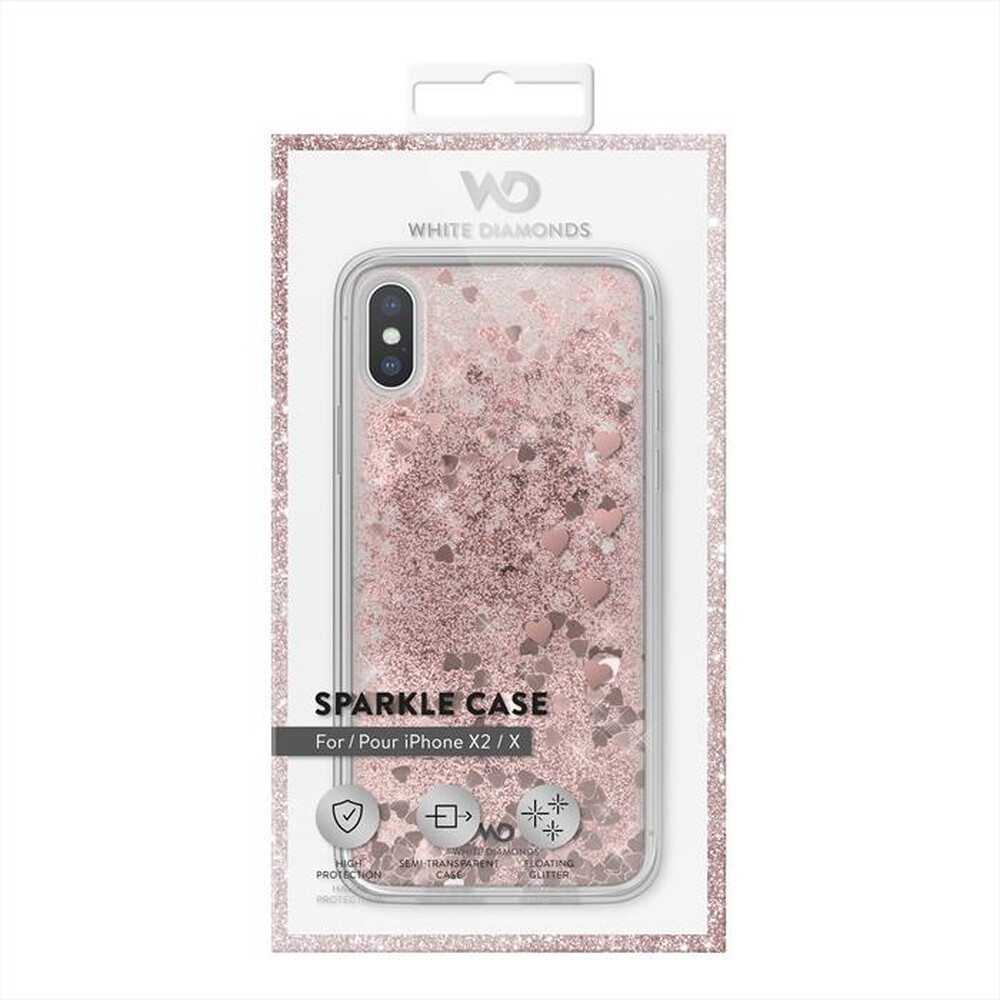 "WHITE DIAMOND - SPARKLE COVER IPHONE X/XS CUORI-ROSA/TPU"