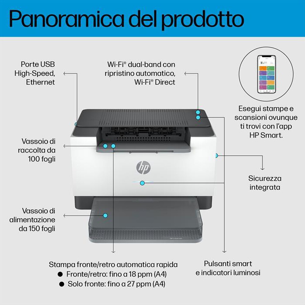 "HP - Stampante LASERJET M207DW-Bianco"