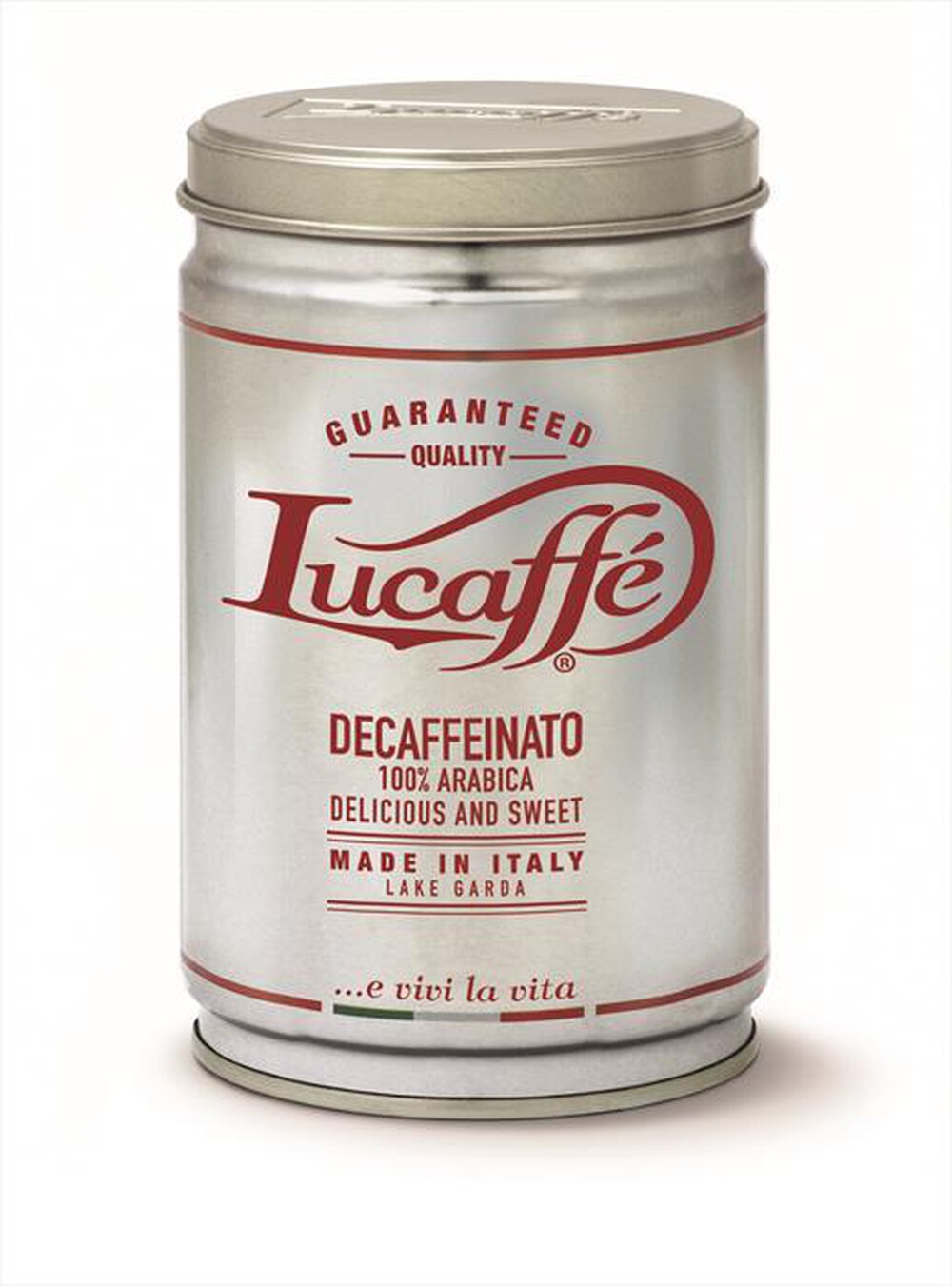 "LUCAFFE’ - BARATTOLO DECAFFEINATO GRANI-ARGENTO/ROSSO"