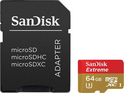 SANDISK - Extreme microSDXC U3/Class 10 64GB + Adattatore SD
