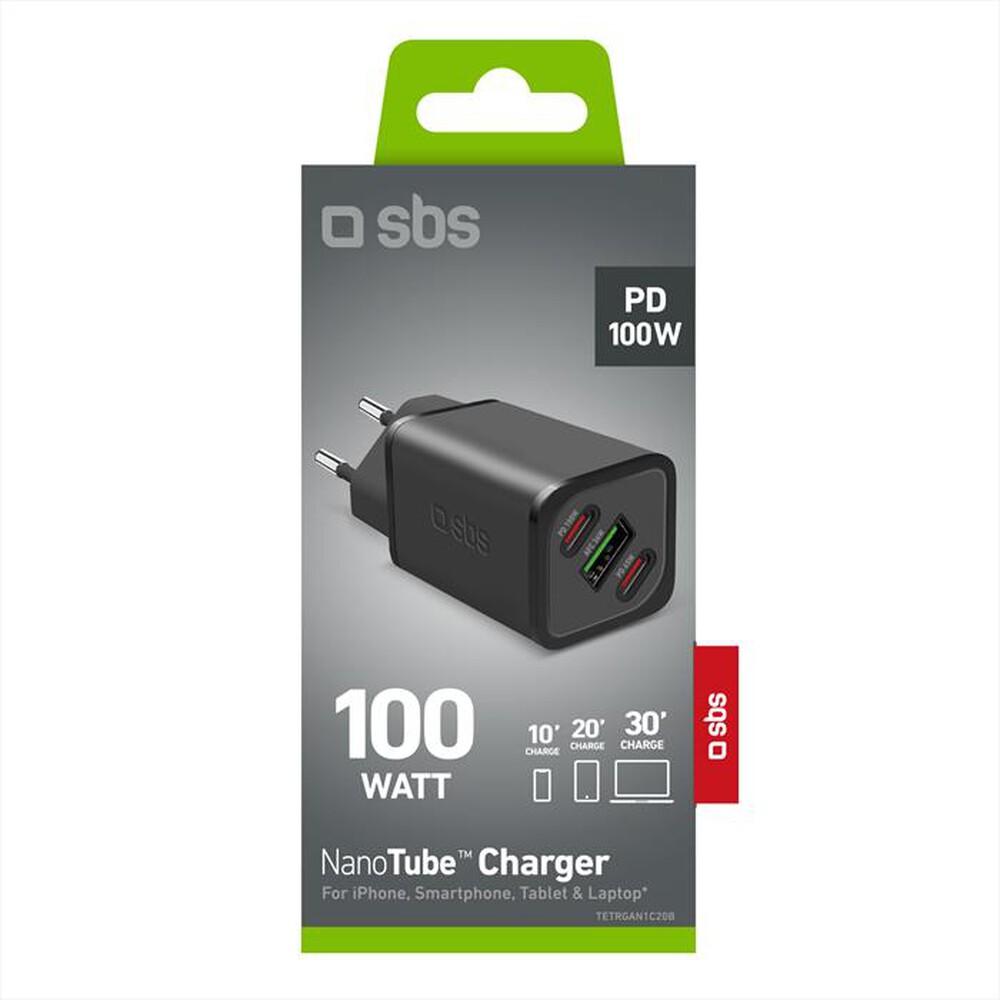 "SBS - Caricatore da rete TETRGANUSB2CPD100W-Nero"