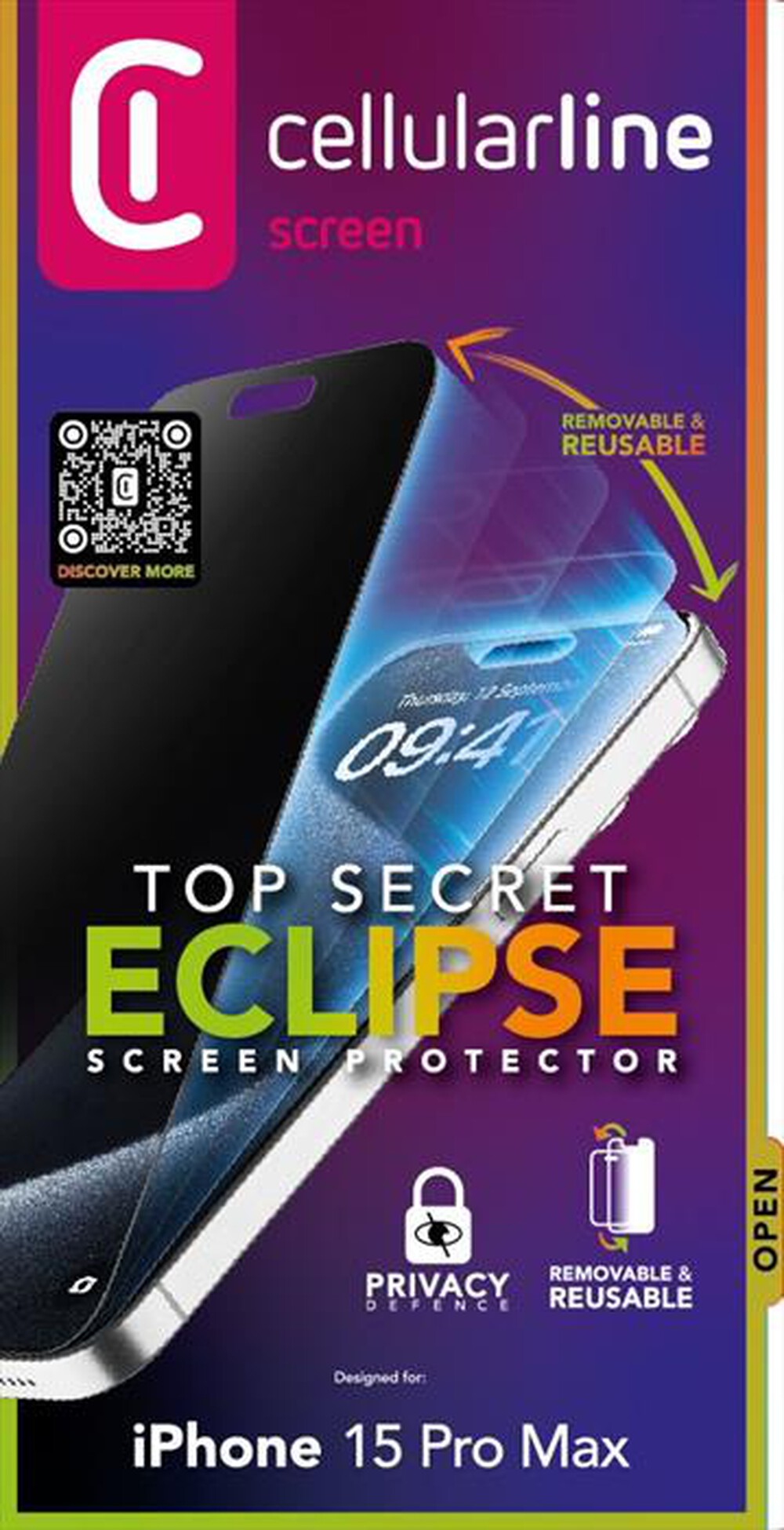 "CELLULARLINE - TOP SECRET ECLIPSE - IPHONE 15 PRO MAX-Transparent"