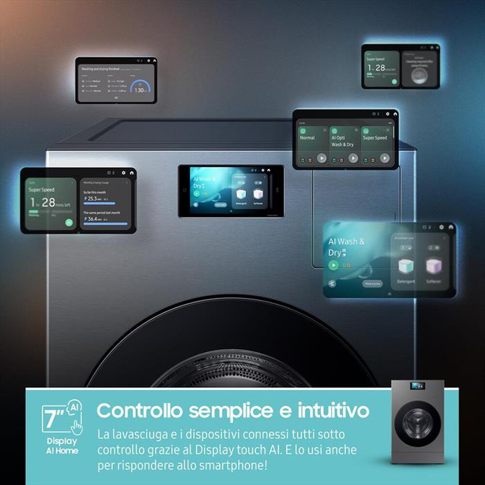 "SAMSUNG - Lavasciuga WD18DB8995BZT2 18/11 Kg Classe A-Dark Silver Steel -oblò Nero"