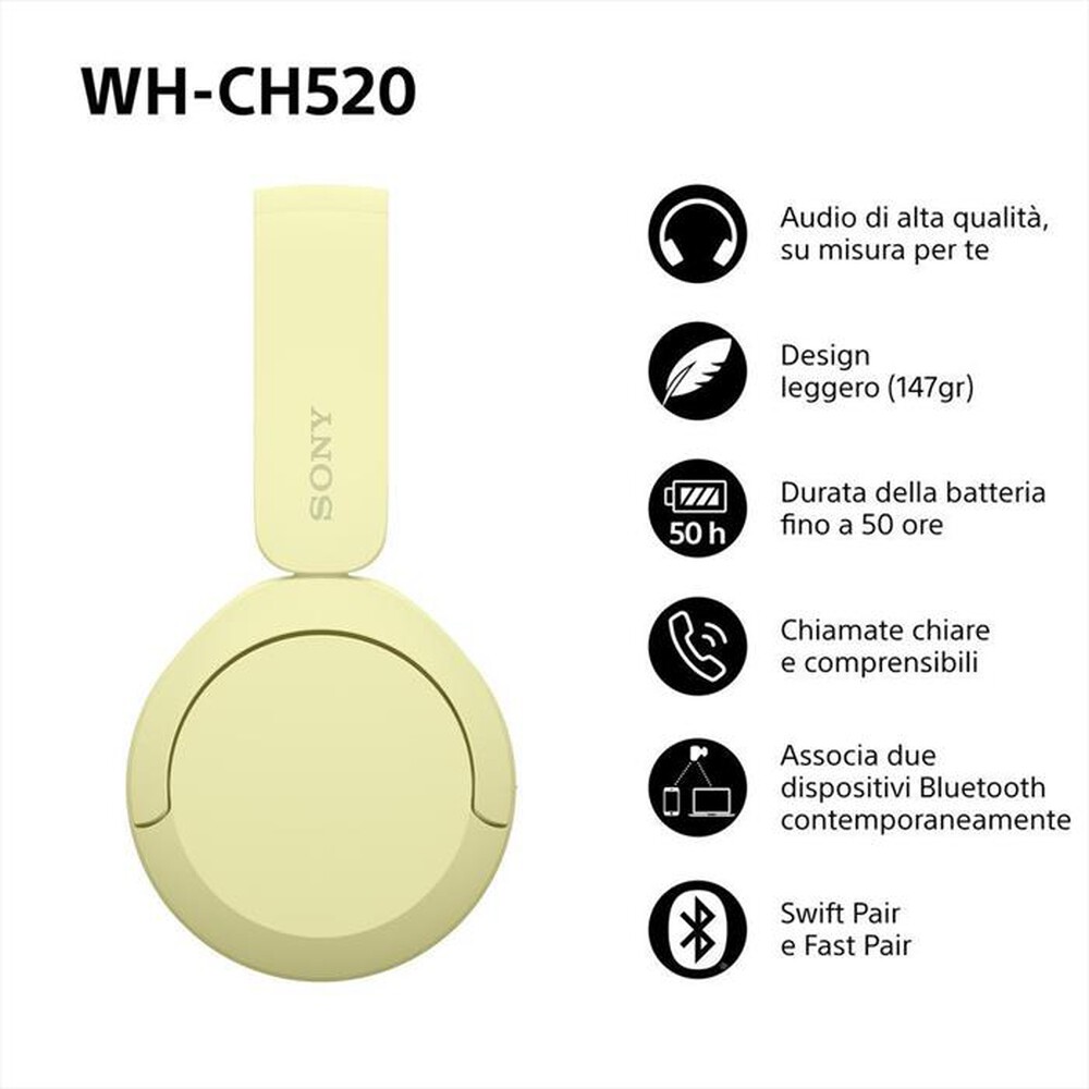 "SONY - Cuffie Bluetooth On ear WHCH520Y.CE7-Giallo"