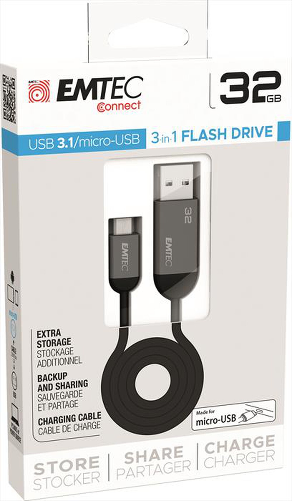 "EMTEC - T750B ON-THE-GO  DUAL USB 3.1 / MICRO USB FLASH D - Grigio / Nero"