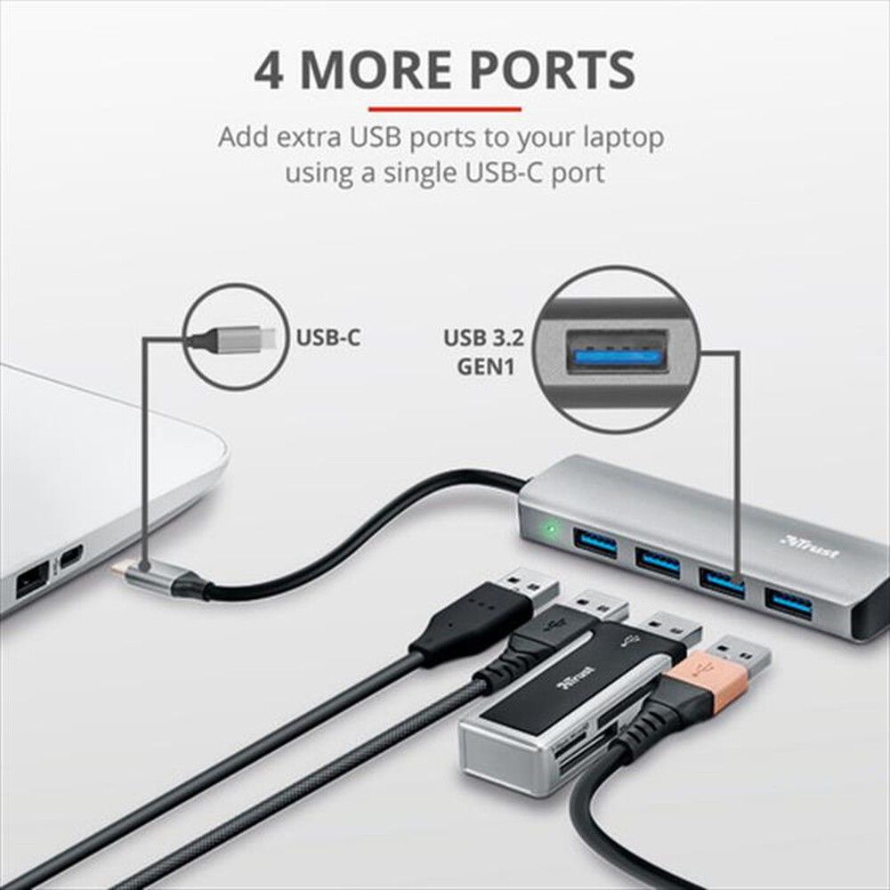 "TRUST - HALYX USB-C 4-PORT USB3.2 HUB - Alluminio"