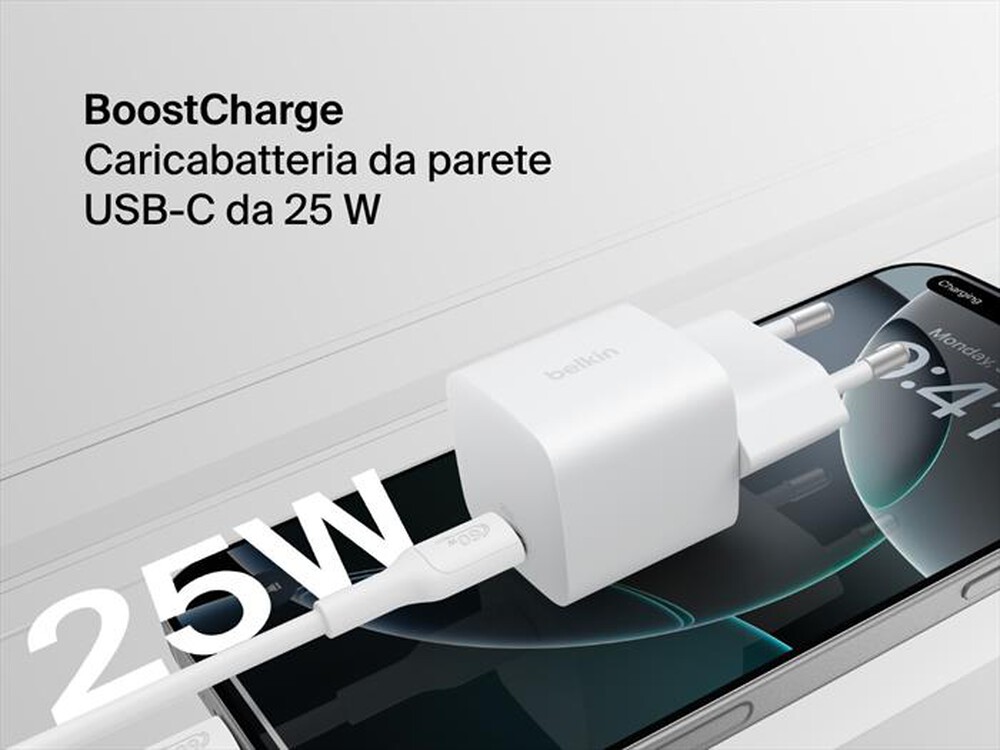 Immagine del prodotto BELKIN - Caricabatteria da parete USB-C da 25 W BoostCharge-Bianco