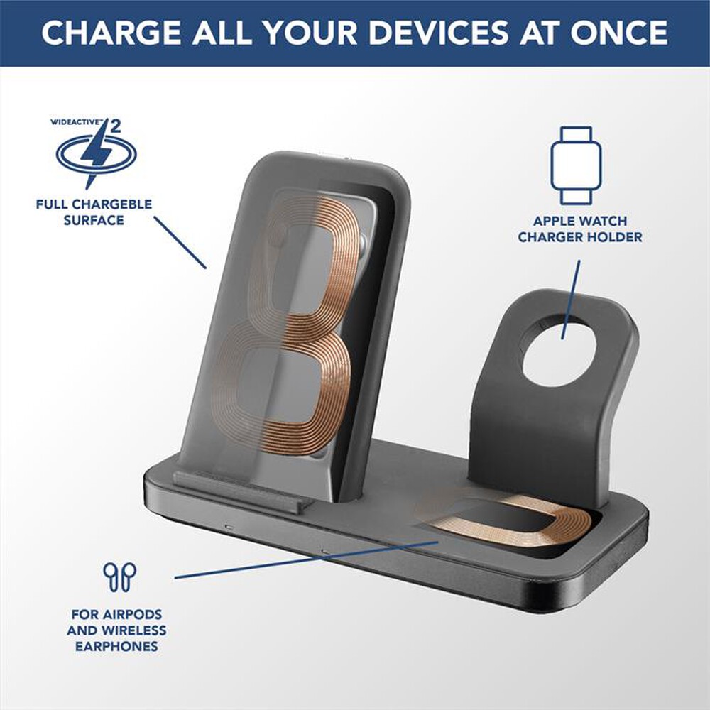 Immagine del prodotto CELLULARLINE - Trio wireless charger WIRELESS3IN1IPHK-Nero