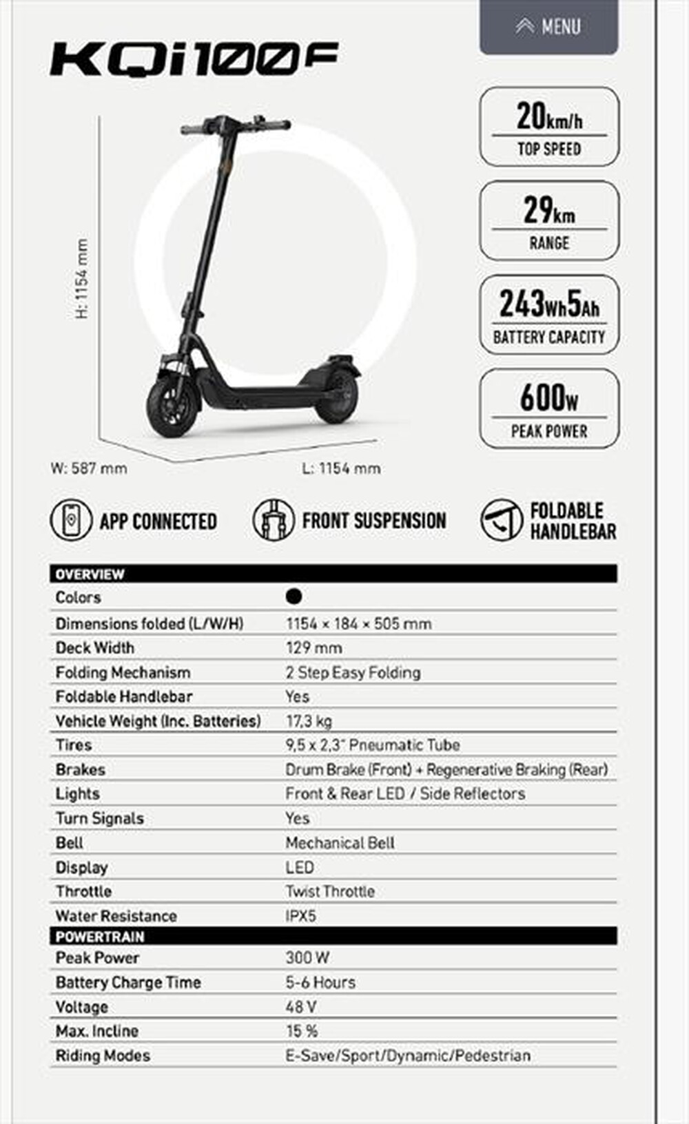 Immagine del prodotto NIU - Monopattino elettrico KQI100F-Nero